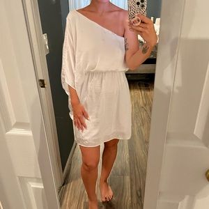 White One Shoulder Batwing Shift Dress